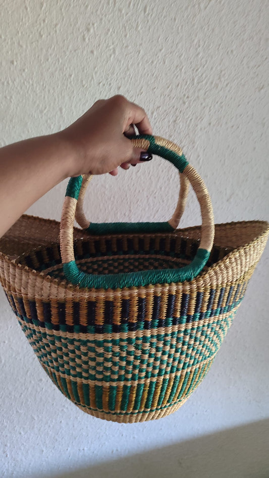 Cesta Kumasi Artesanal Teal/Verde