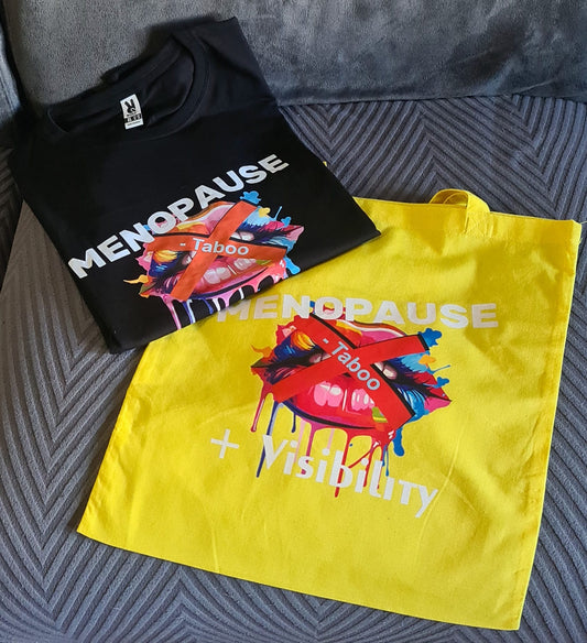 Oferta combo : camiseta  menopause + vsibility-taboo y bolso tote