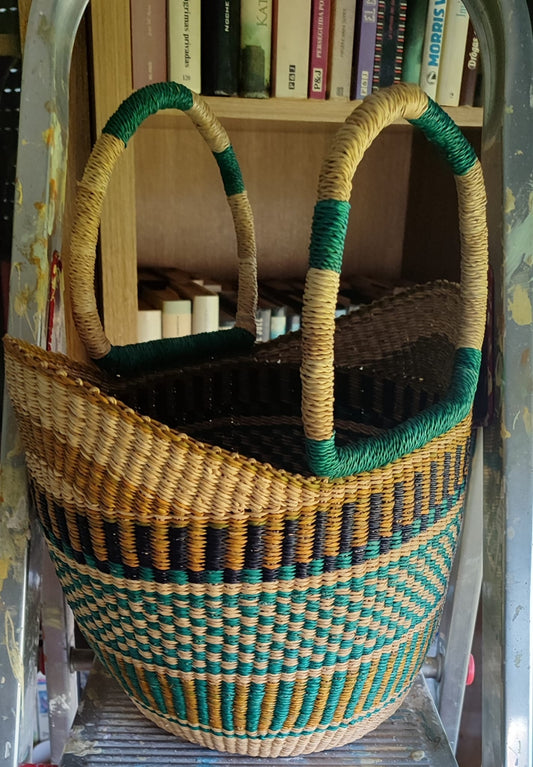 Cesta Kumasi Artesanal Teal/Verde